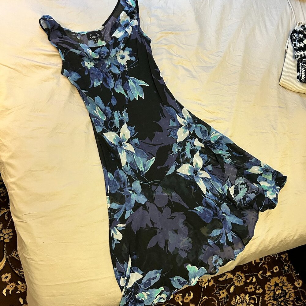 Blue & Black Floral Midi Dancing Dress